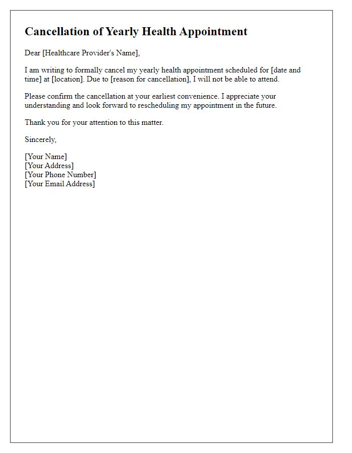 Letter template of cancellation for yearly health appointment