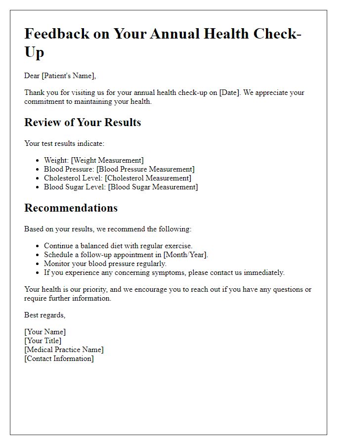 Letter template of feedback after annual health check-up