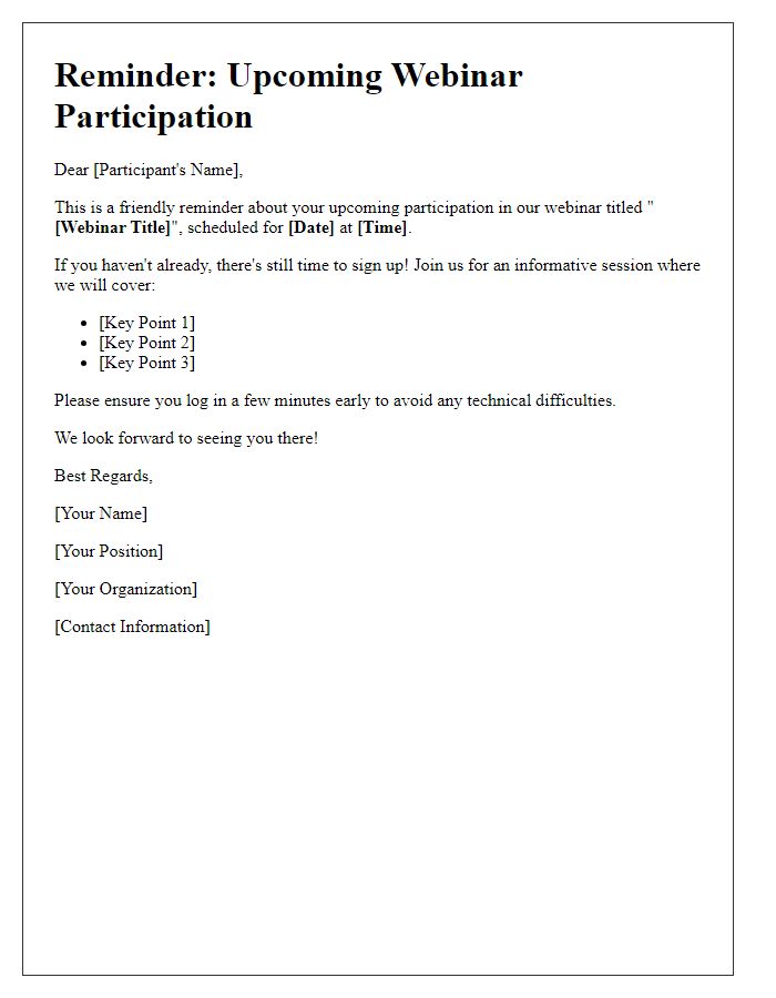 Letter template of webinar participation reminder for last-minute sign-ups