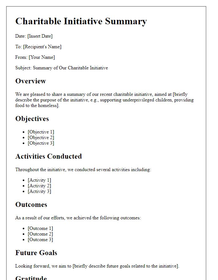 Letter template of charitable initiative summary