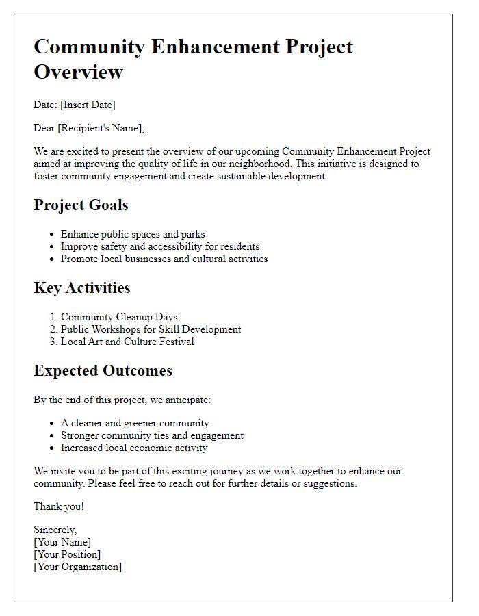 Letter template of community enhancement project overview