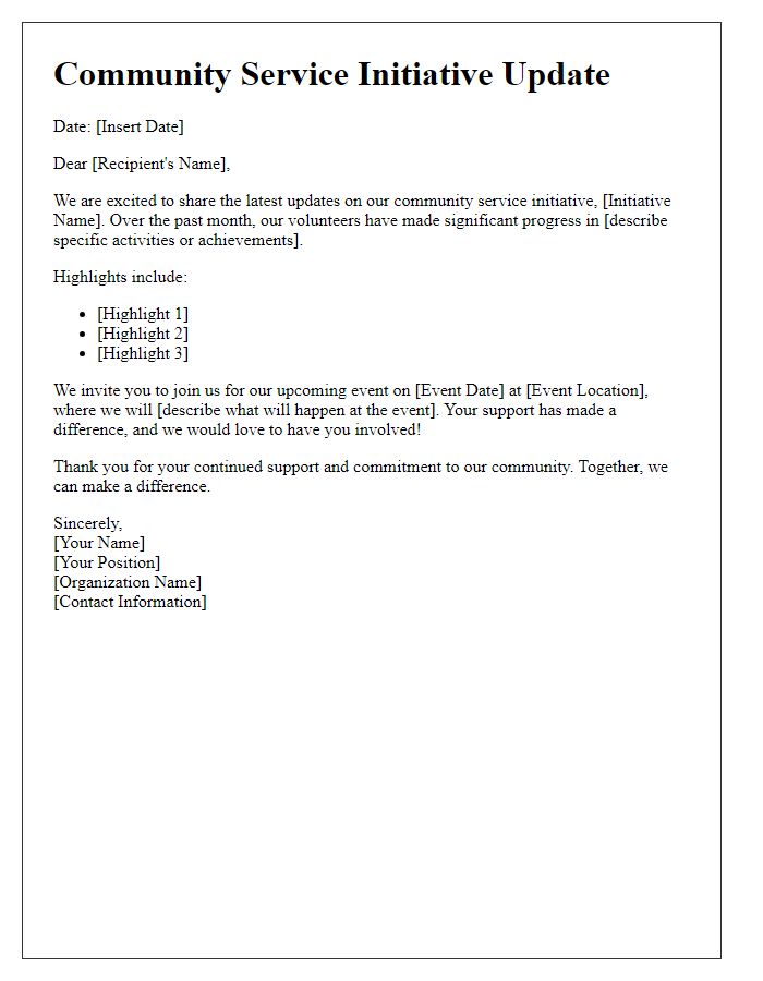 Letter template of community service initiative update