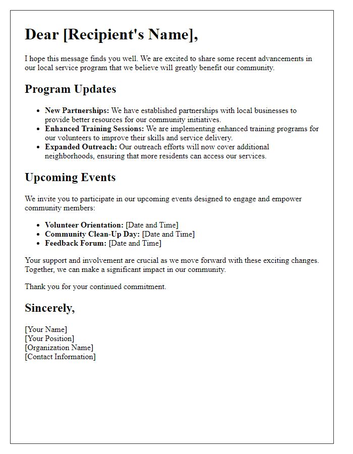 Letter template of local service program advancements