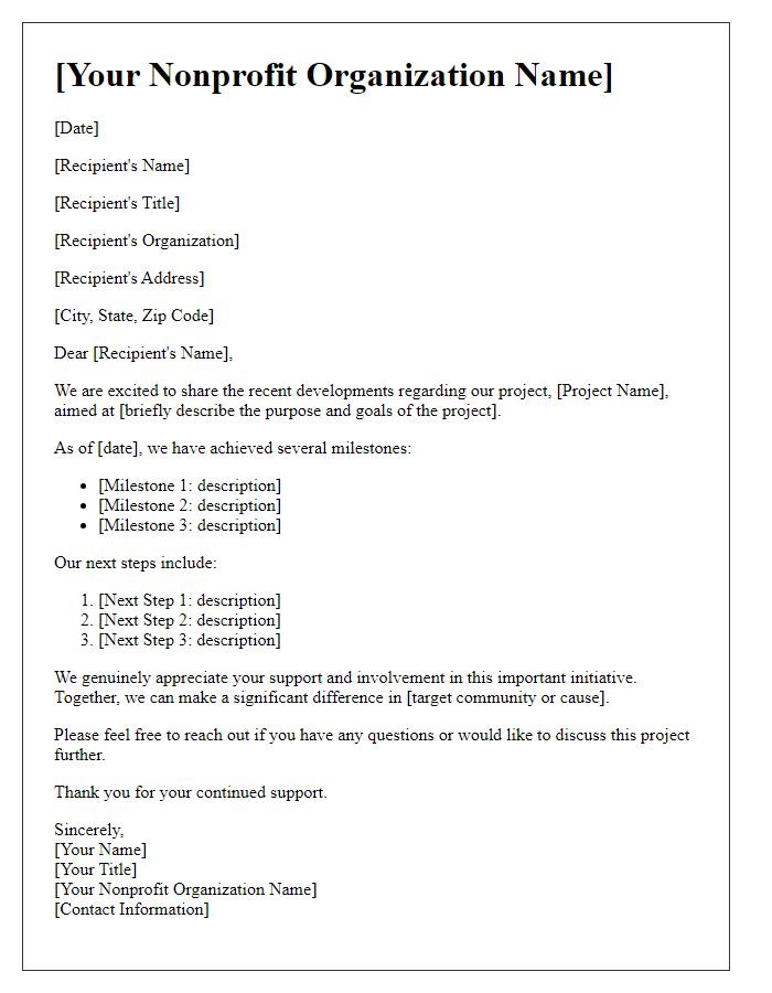 Letter template of nonprofit project developments