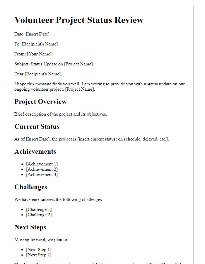 Letter template of volunteer project status review