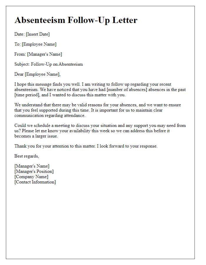 Letter template of absenteeism follow-up for employee review