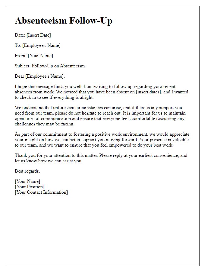 Letter template of absenteeism follow-up for team awareness