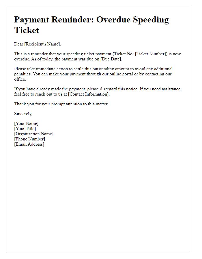 Letter template of overdue speeding ticket payment alert