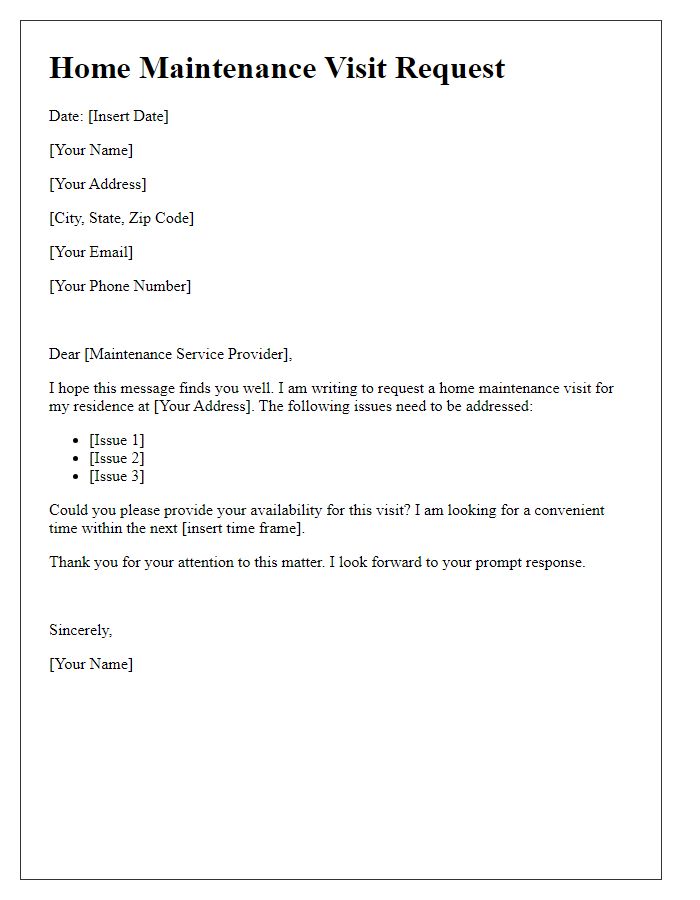 Letter template of arranging a home maintenance visit