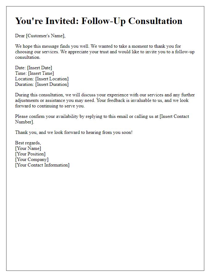 Letter template of follow-up consultation invitation for customers.
