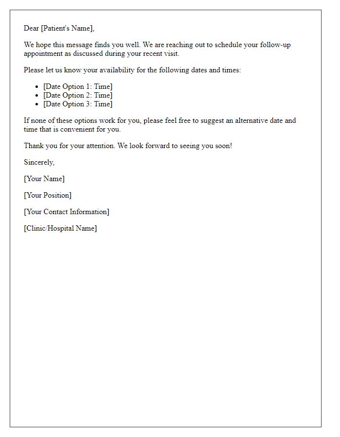 Letter template of post-service follow-up appointment scheduling.