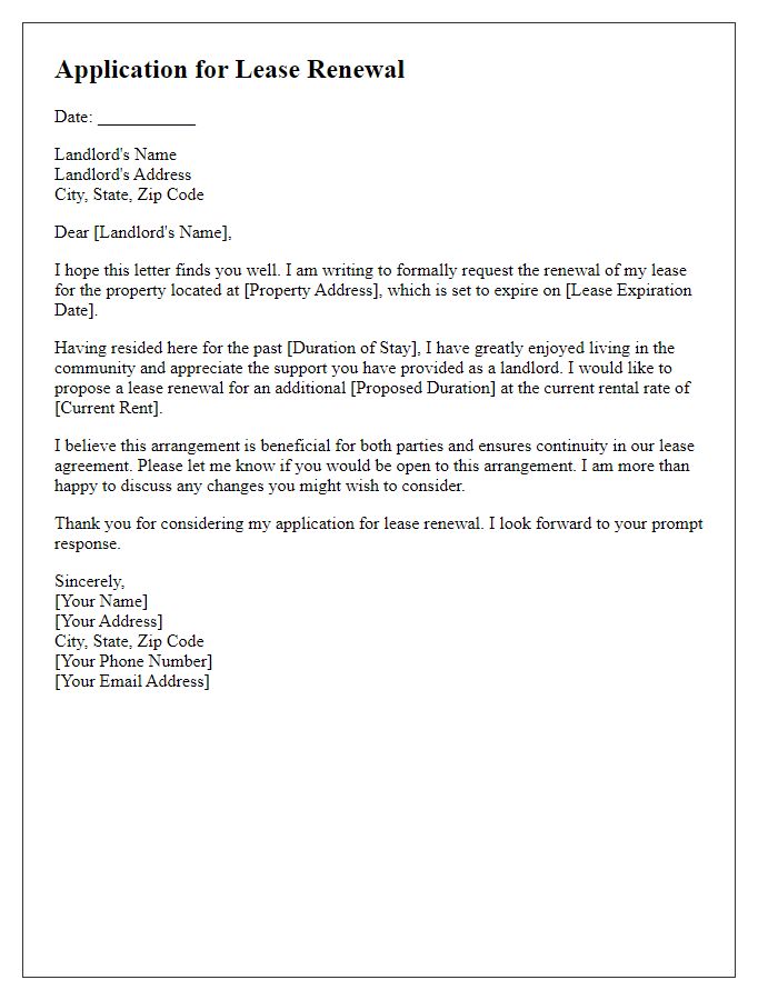 Letter template of formal application for lease renewal.