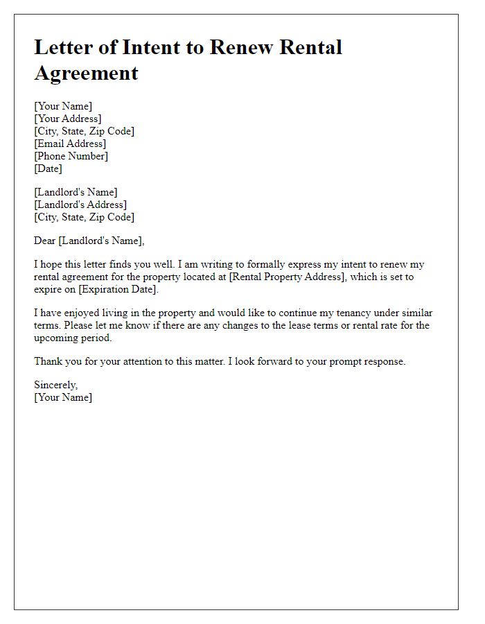 Letter template of intent to renew rental agreement.