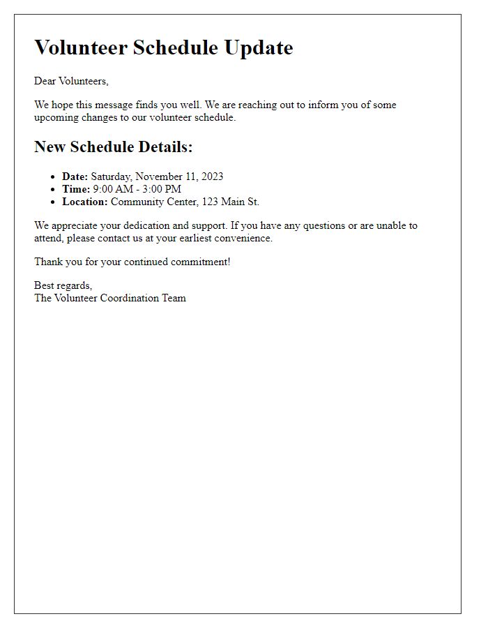 Letter template of upcoming volunteer schedule updates