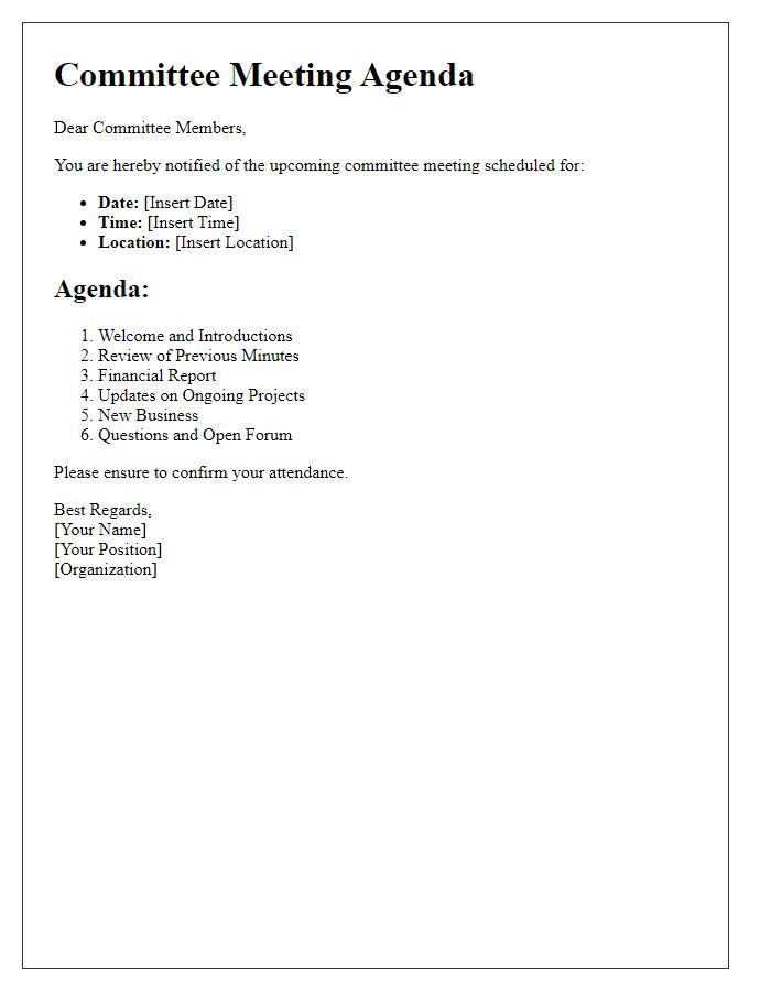 Letter template of committee meeting agenda alert