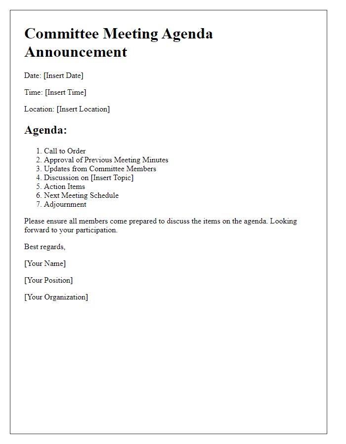 Letter template of committee meeting agenda announcement