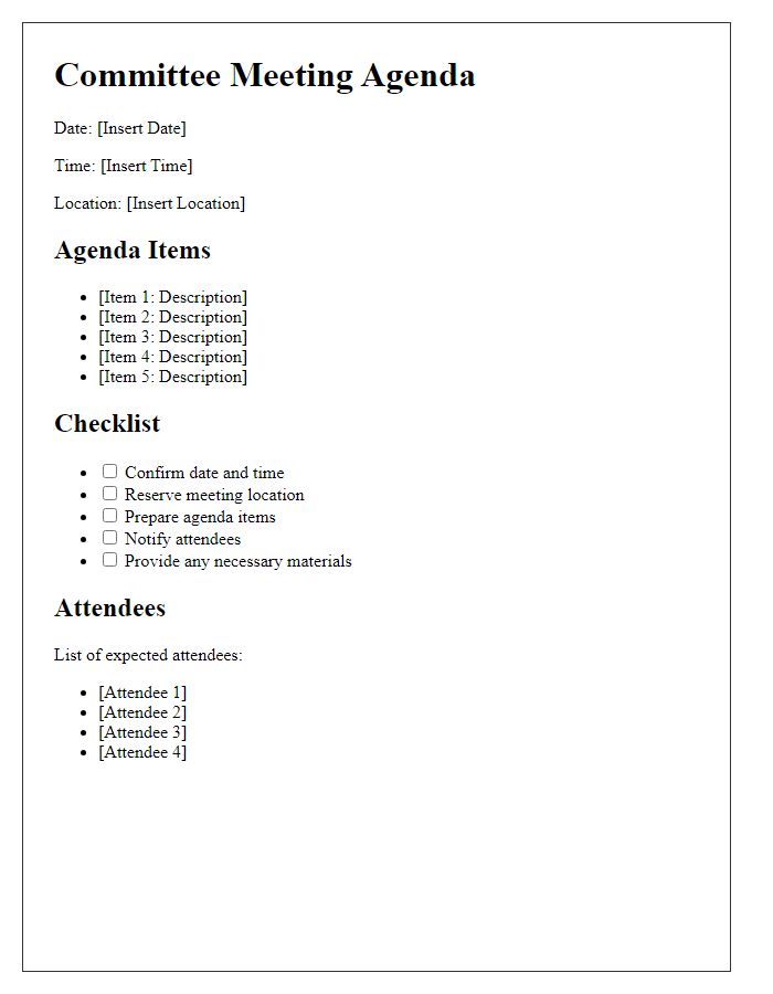 Letter template of committee meeting agenda checklist