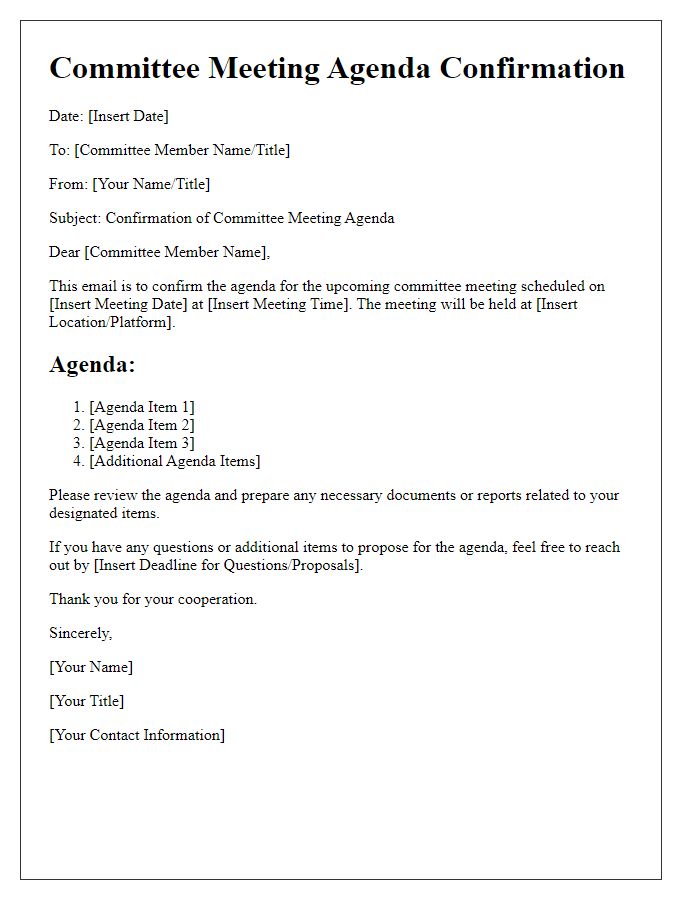 Letter template of committee meeting agenda confirmation