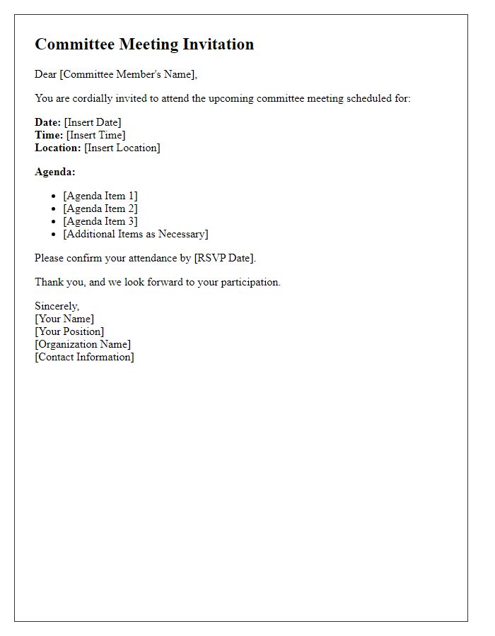 Letter template of committee meeting agenda invitation