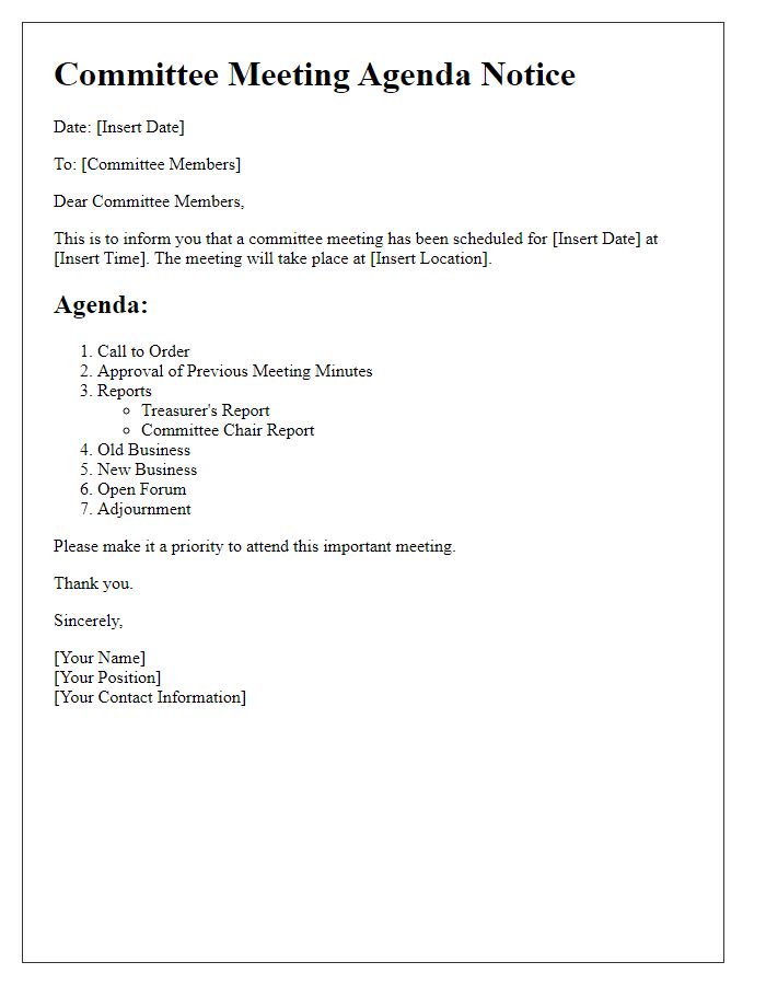 Letter template of committee meeting agenda notice