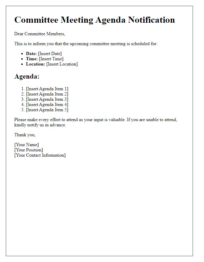 Letter template of committee meeting agenda notification