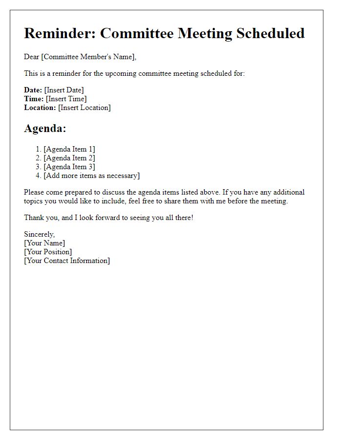 Letter template of committee meeting agenda reminder