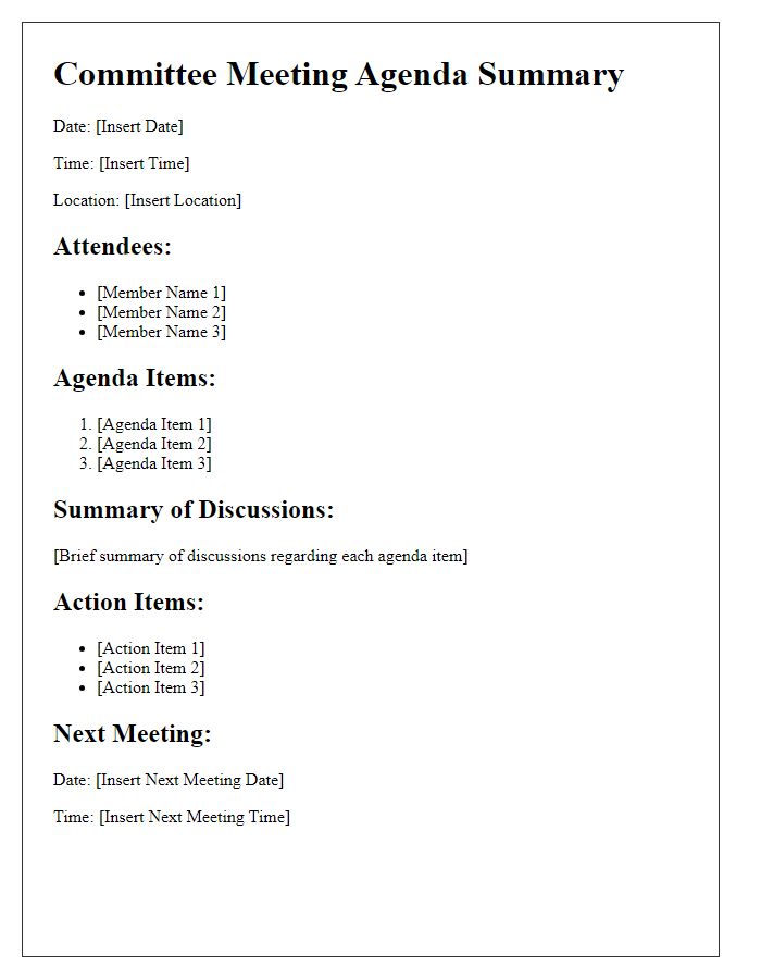 Letter template of committee meeting agenda summary