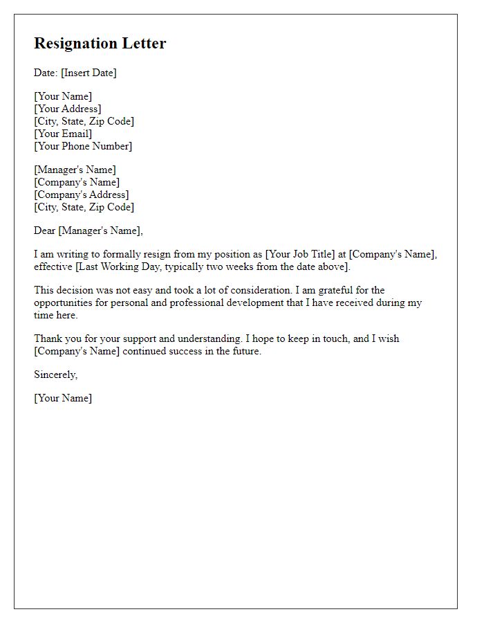 Letter template of resignation notice for administrative staff.