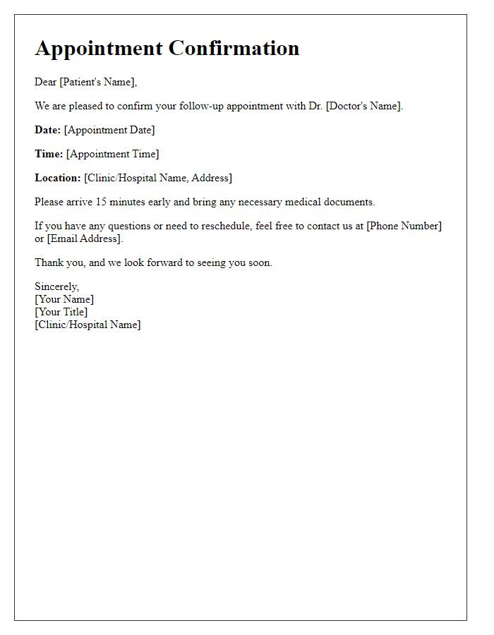 Letter template of patient follow-up appointment confirmation.