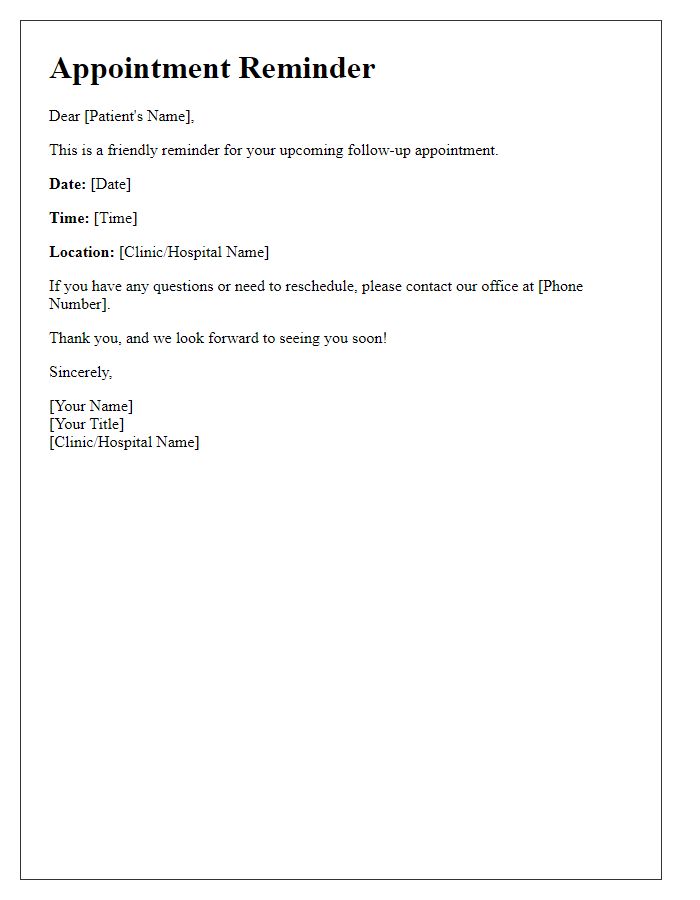 Letter template of patient follow-up appointment reminder.