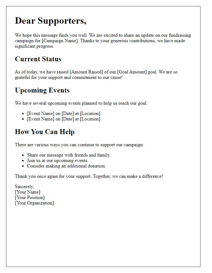 Letter template of fundraising campaign update