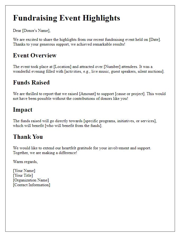 Letter template of fundraising event highlights