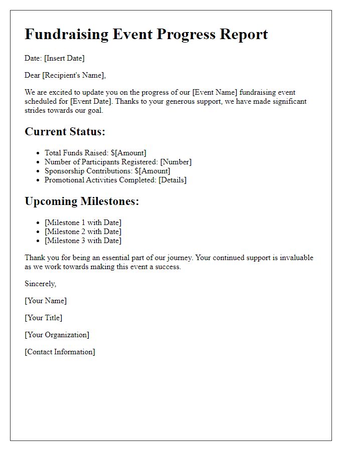 Letter template of fundraising event progress report