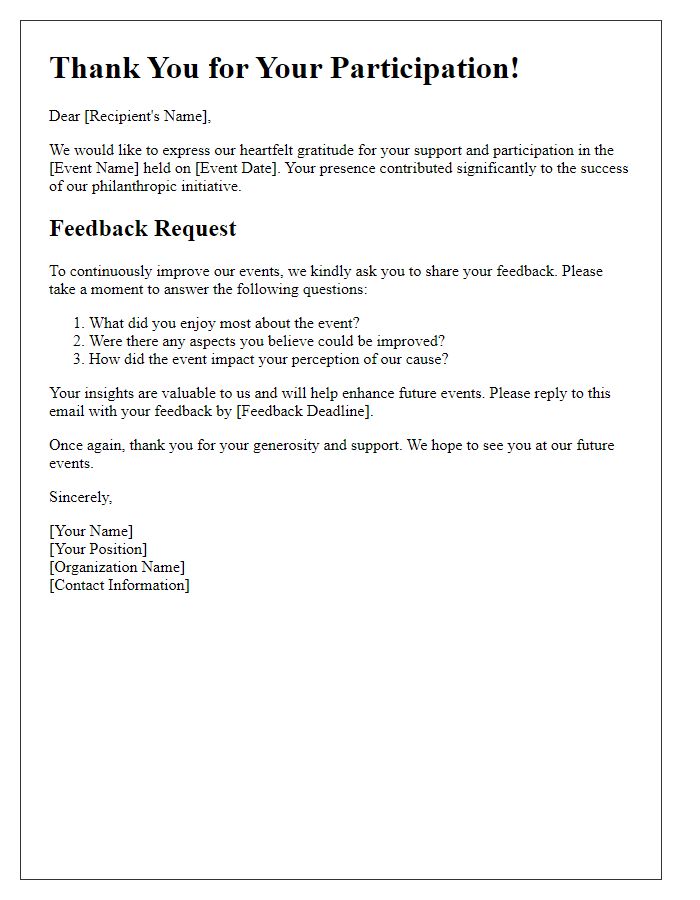 Letter template of philanthropic event feedback