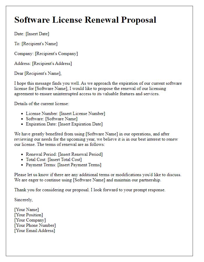 Letter template of software license renewal proposal