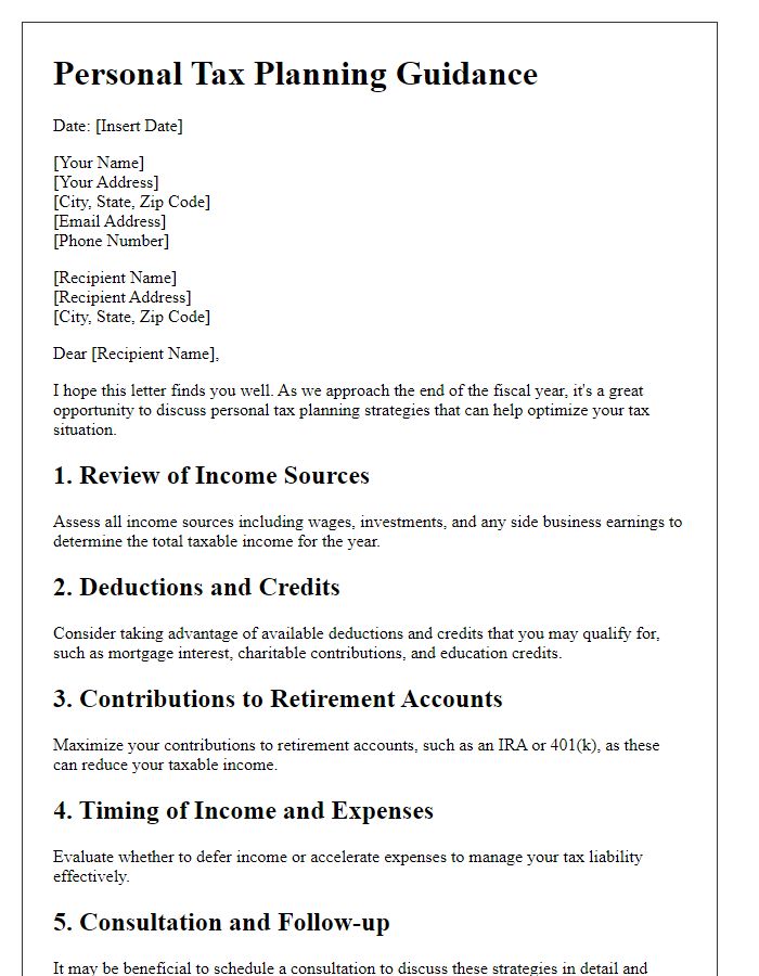 Letter template of personal tax planning guidance