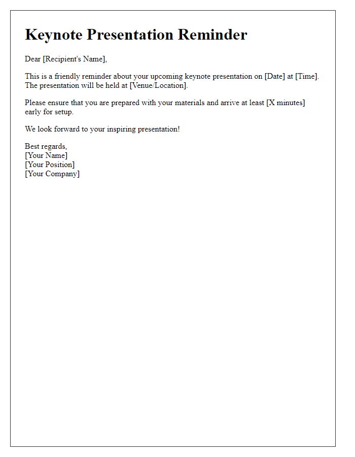Letter template of keynote presentation reminder