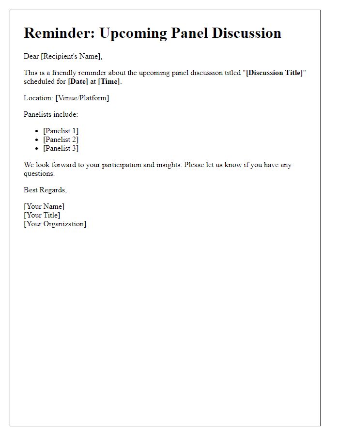 Letter template of panel discussion reminder