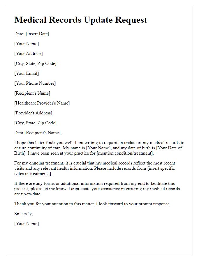 Letter template of medical records update request for continuity of care.