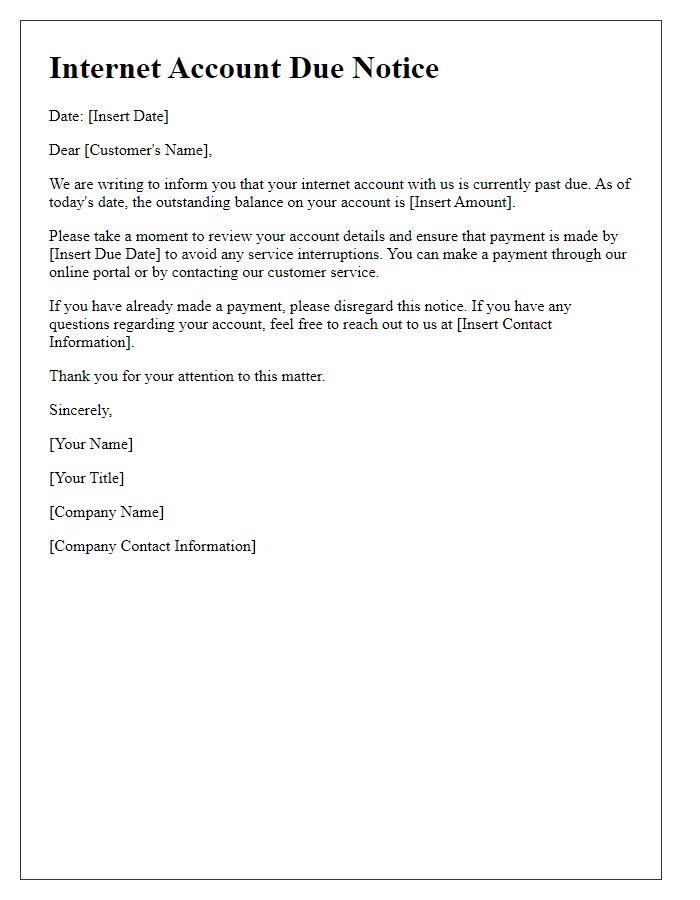 Letter template of internet account due notice