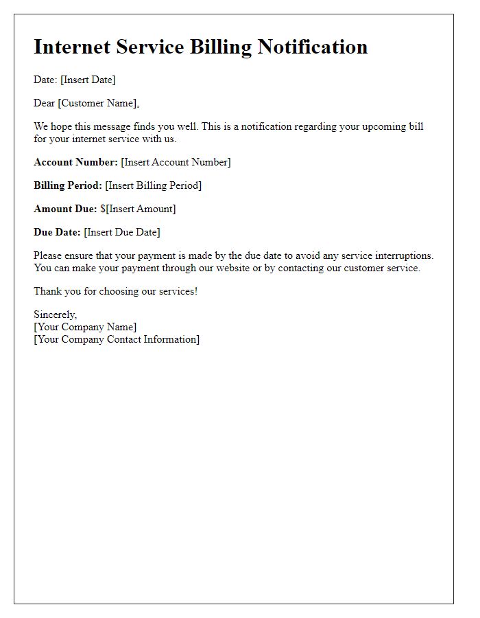 Letter template of internet service billing notification