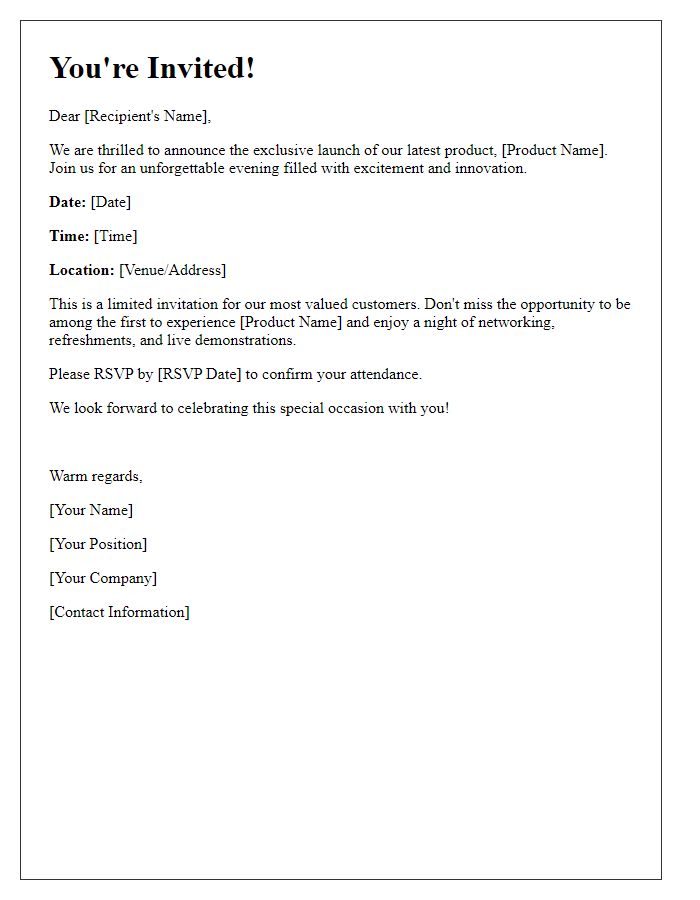 Letter template of exclusive product launch invitation