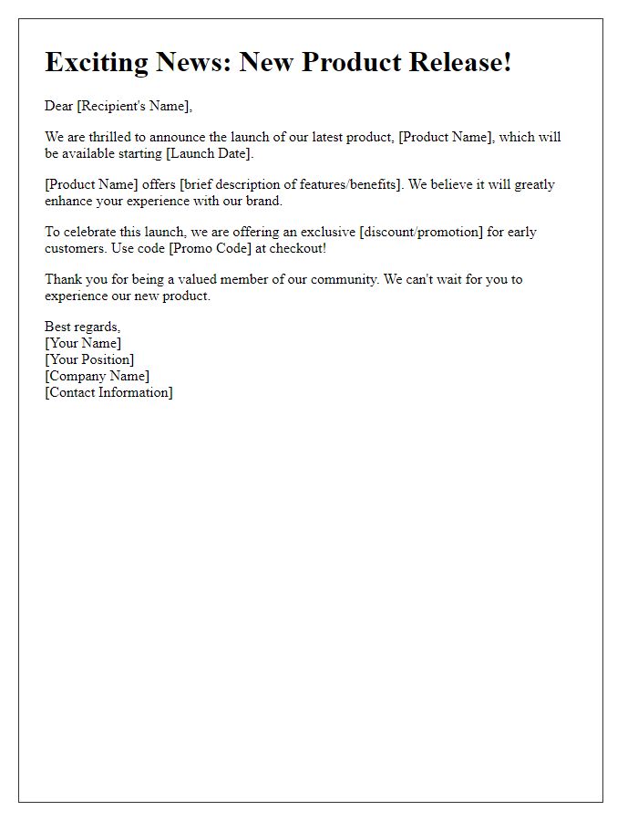 Letter template of new product release notification