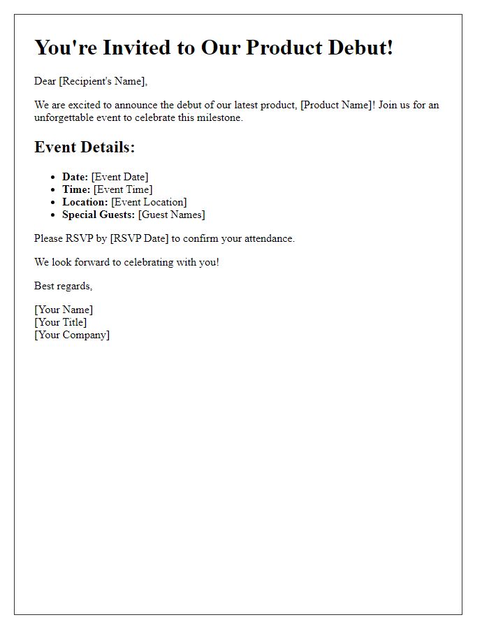 Letter template of product debut event details