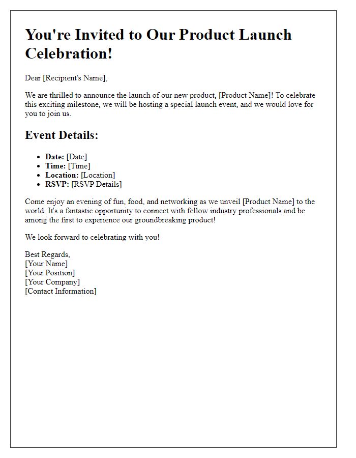 Letter template of product launch celebration notification