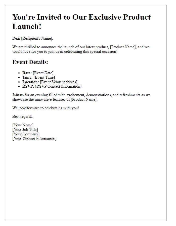 Letter template of product launch event invitation