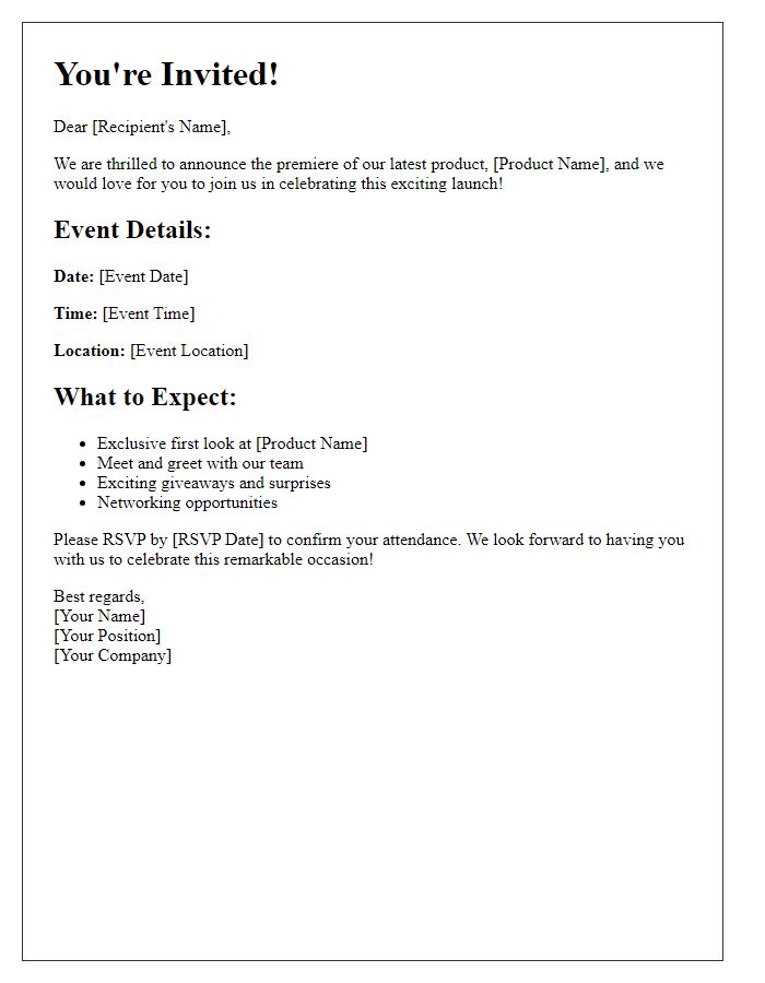 Letter template of product premiere event invitation