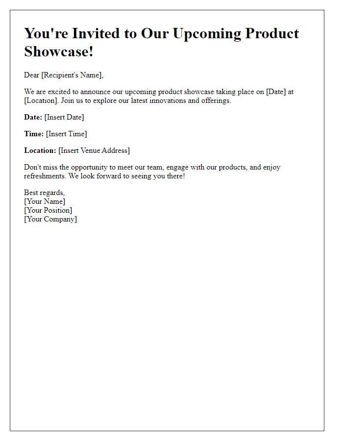 Letter template of upcoming product showcase alert