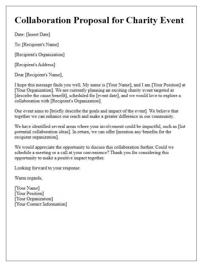 Letter template of charity event outreach collaboration proposal