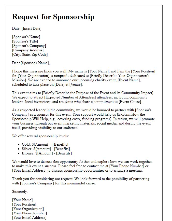 Letter template of charity event sponsorship request